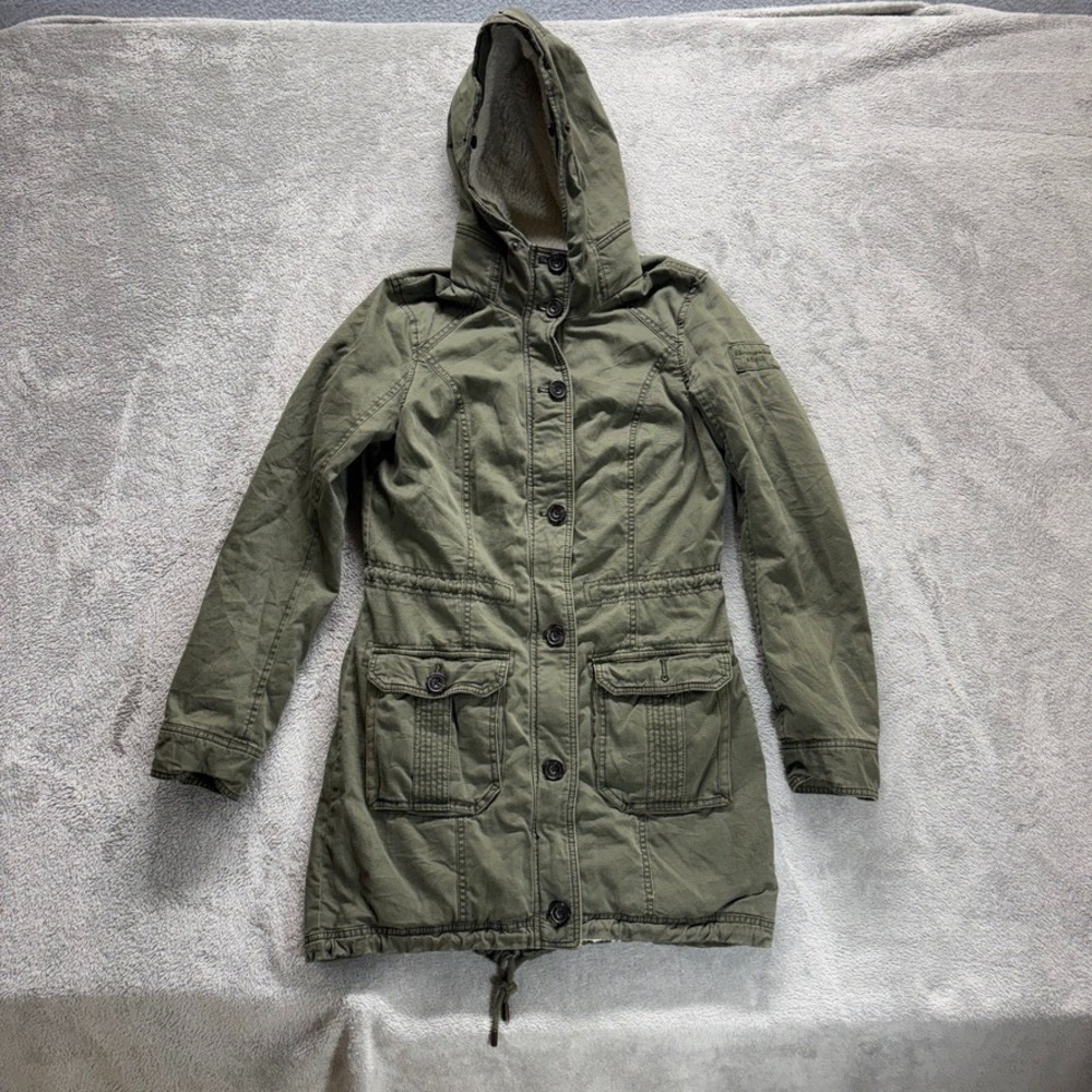 Abercrombie & Fitch Jacket Womens M Green Utility Sherpa Lined Hooded Military